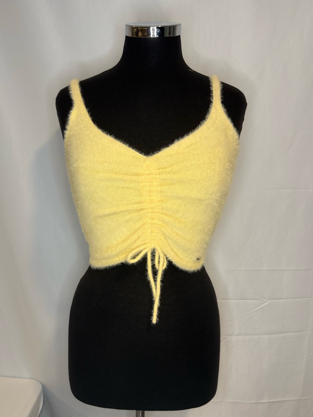 Hollister Fuzzy Knit Cami Crop Top - Pastel Pale Yellow - Size XS